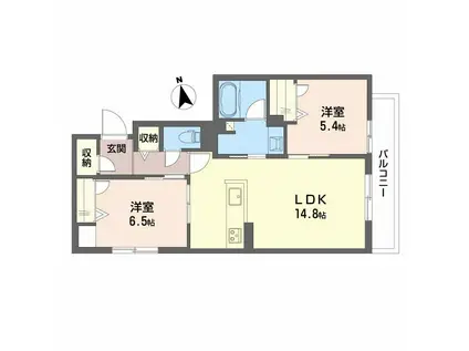 ラ カーサ 和(2LDK/2階)の間取り写真