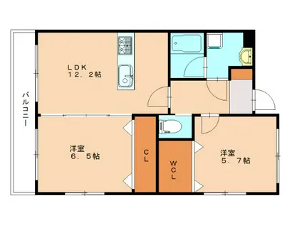 医生ヶ丘ヴァレンシア A棟(2LDK/2階)の間取り写真