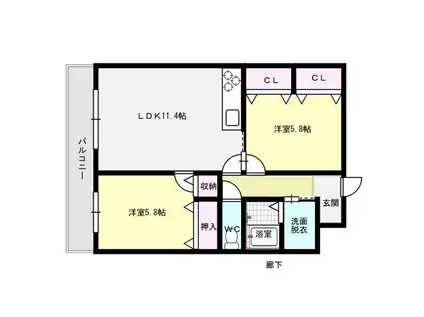 サンコーポ曰佐(2LDK/3階)の間取り写真