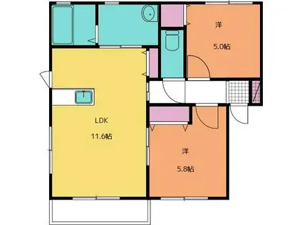 エスポアI(2LDK/2階)の間取り写真