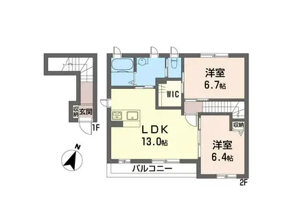 リヴェルテ・ボワ(2LDK/2階)の間取り写真