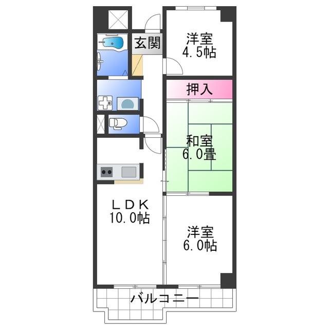 ヤマイチPLAZA サンシティ広瀬(3LDK/3階)の間取り写真