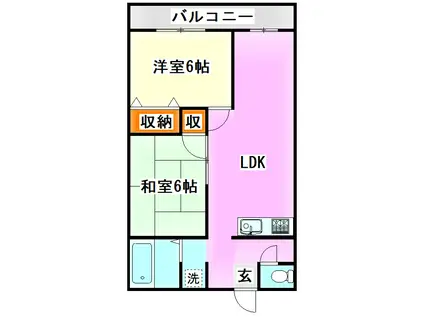 江藤アパート(2LDK/3階)の間取り写真