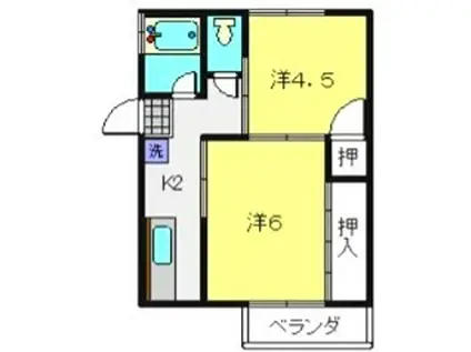 金子荘(2K/2階)の間取り写真