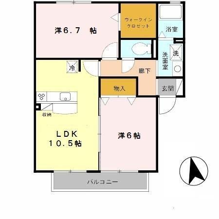 サンヴィレッジ田尻A棟(2LDK/2階)の間取り写真