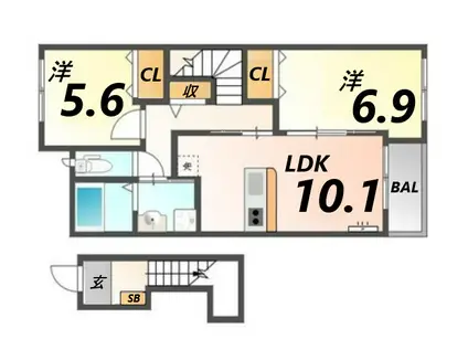 ウエスト HOUSEIII(2LDK/2階)の間取り写真