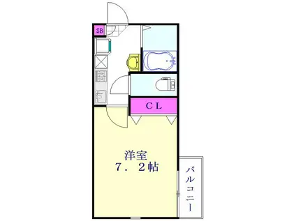 AQUASKY(1K/2階)の間取り写真