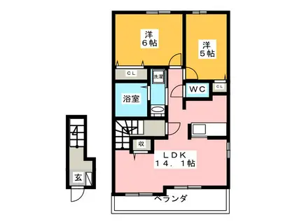 メッツァ(2LDK/2階)の間取り写真