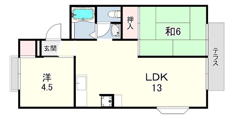 ドミール荻野(2LDK/1階)の間取り写真
