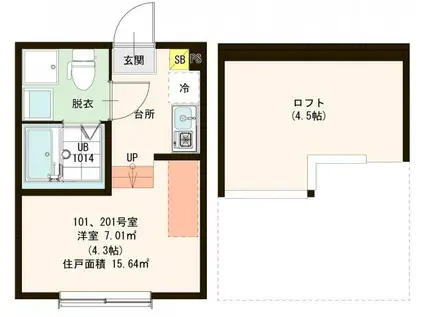 PEAR FLORA(ワンルーム/2階)の間取り写真