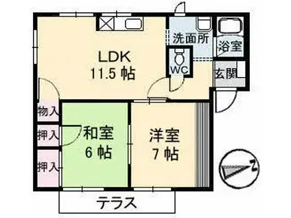 ドムス・ヒルズ F棟(2LDK/1階)の間取り写真