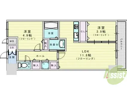ルーエ江坂(2LDK/8階)の間取り写真