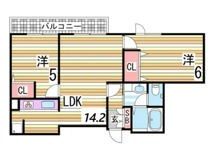 パレ垂水海岸通(2LDK/5階)の間取り写真