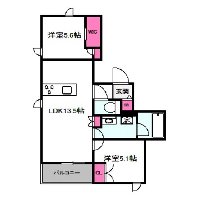 内代レジデンスサウス(2LDK/3階)の間取り写真
