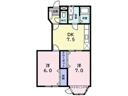 ベルフローレ(2DK/1階)の間取り写真