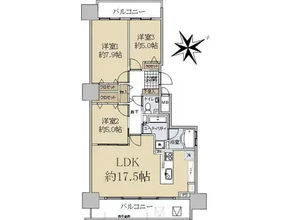 ブランズ札幌桑園駅前イースト(3LDK/13階)の間取り写真