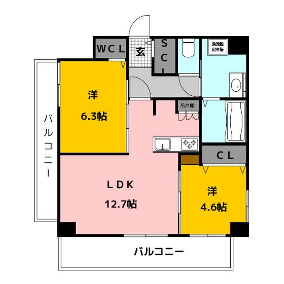 MODERN ASPIRATION 博多 CREST(2LDK/9階)の間取り写真