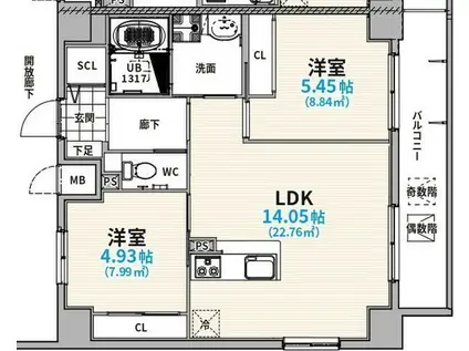 THE LOUNGE LINEAR GATE1K 1DK家賃10 0(2LDK/11階)の間取り写真
