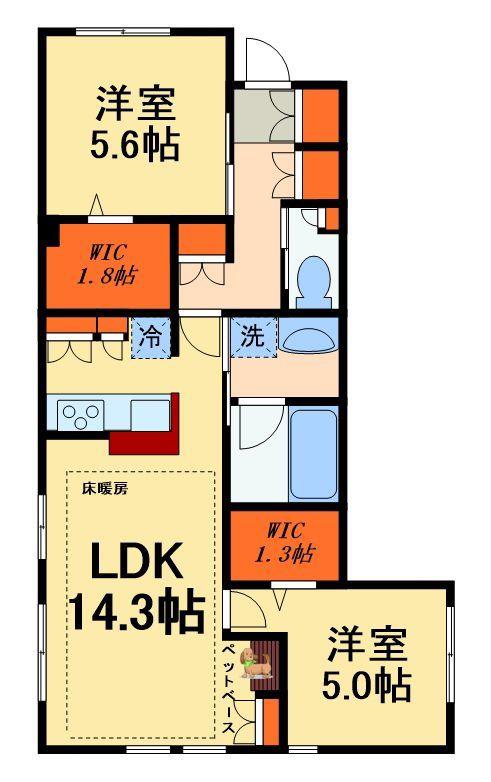 オルティエノワール(2LDK/1階)の間取り写真