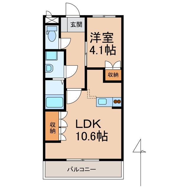 SUN PATIO III(1LDK/2階)の間取り写真