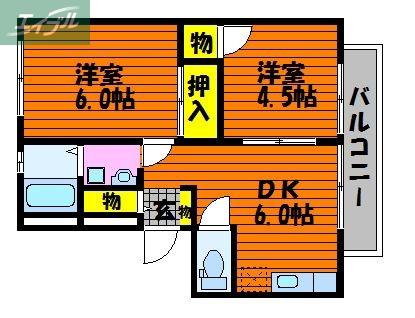 アビタシオンあおえ西棟(2DK/1階)の間取り写真