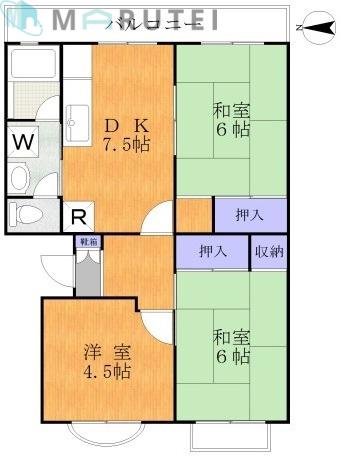 アーバンハイム三田(3DK/1階)の間取り写真