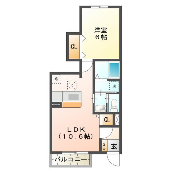 グリーンコーポB棟(1LDK/1階)の間取り写真