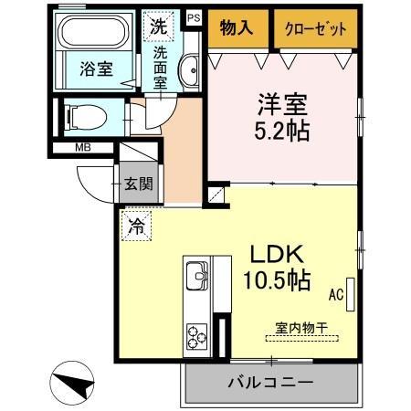 月西荘(1LDK/3階)の間取り写真