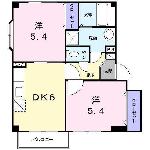 グリーンズヒル・エコ(2DK/2階)の間取り写真