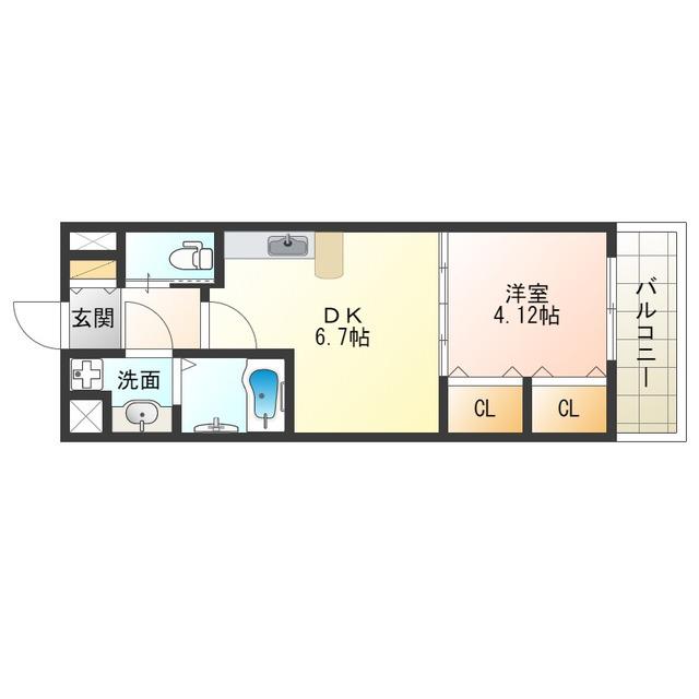 CHOEI65プレジオ中津(1DK/9階)の間取り写真