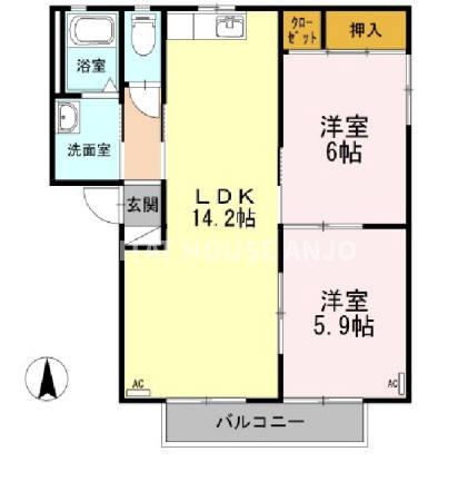 グレイス B棟(2LDK/2階)の間取り写真