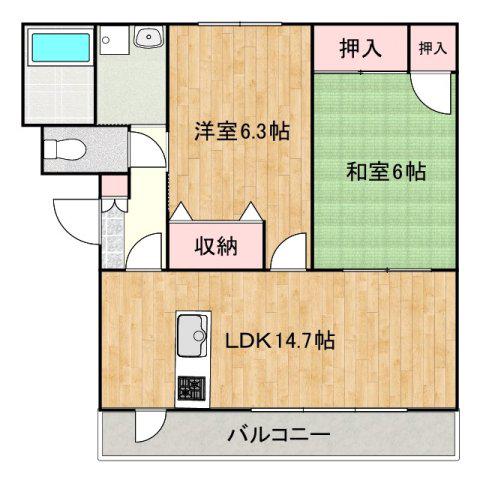 リバージュ山手(2LDK/3階)の間取り写真