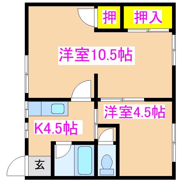ALBA B棟(2K/2階)の間取り写真