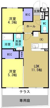 ARTH平松(2LDK/1階)の間取り写真