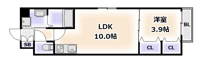 オルフェア上本町VII番館(1LDK/9階)の間取り写真