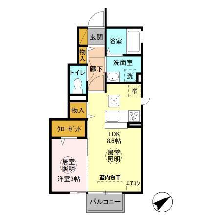 ソフィア B(1LDK/1階)の間取り写真