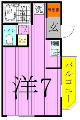 プランタン六町(ワンルーム/1階)の間取り写真