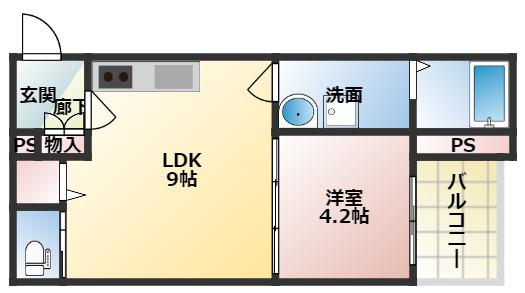 GRANDIR瓢箪山(1LDK/1階)の間取り写真