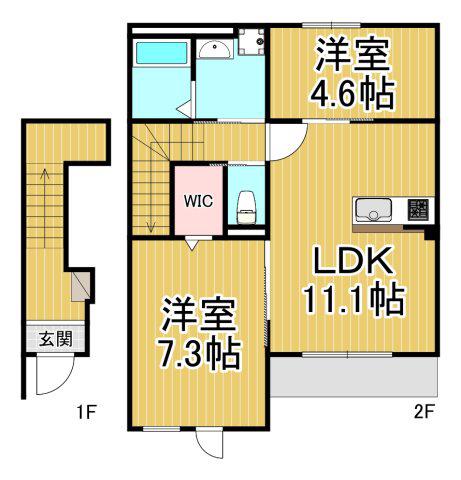 ルナテラス甲子園(2LDK/2階)の間取り写真