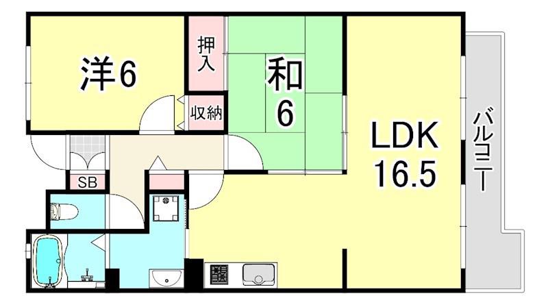 シャーメゾン燦燦東館(2LDK/2階)の間取り写真