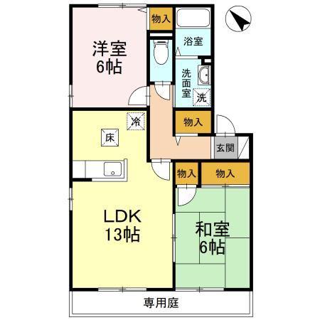 プラザ・ルミエール C棟(2LDK/1階)の間取り写真