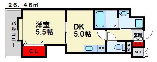 グランメールエスティエ(1DK/9階)の間取り写真
