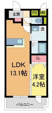 パークサイド宝塚(1LDK/1階)の間取り写真