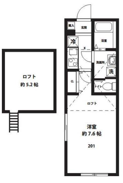 ブランシェつきみ野(1K/2階)の間取り写真