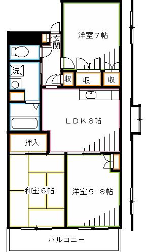 サンシェリー(3LDK/1階)の間取り写真