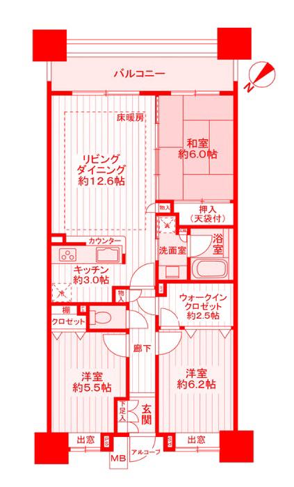 クレストシティータワーズ横浜(3LDK/4階)の間取り写真