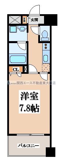 CASSIA住道(1K/9階)の間取り写真
