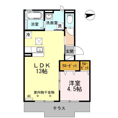 PICCOLO PINO島町 B棟(1LDK/1階)の間取り写真