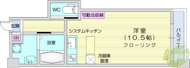 HF西公園レジデンス(ワンルーム/9階)の間取り写真