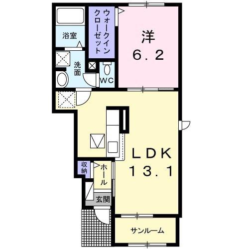 メゾン・ド・コリーヌ B(1LDK/1階)の間取り写真